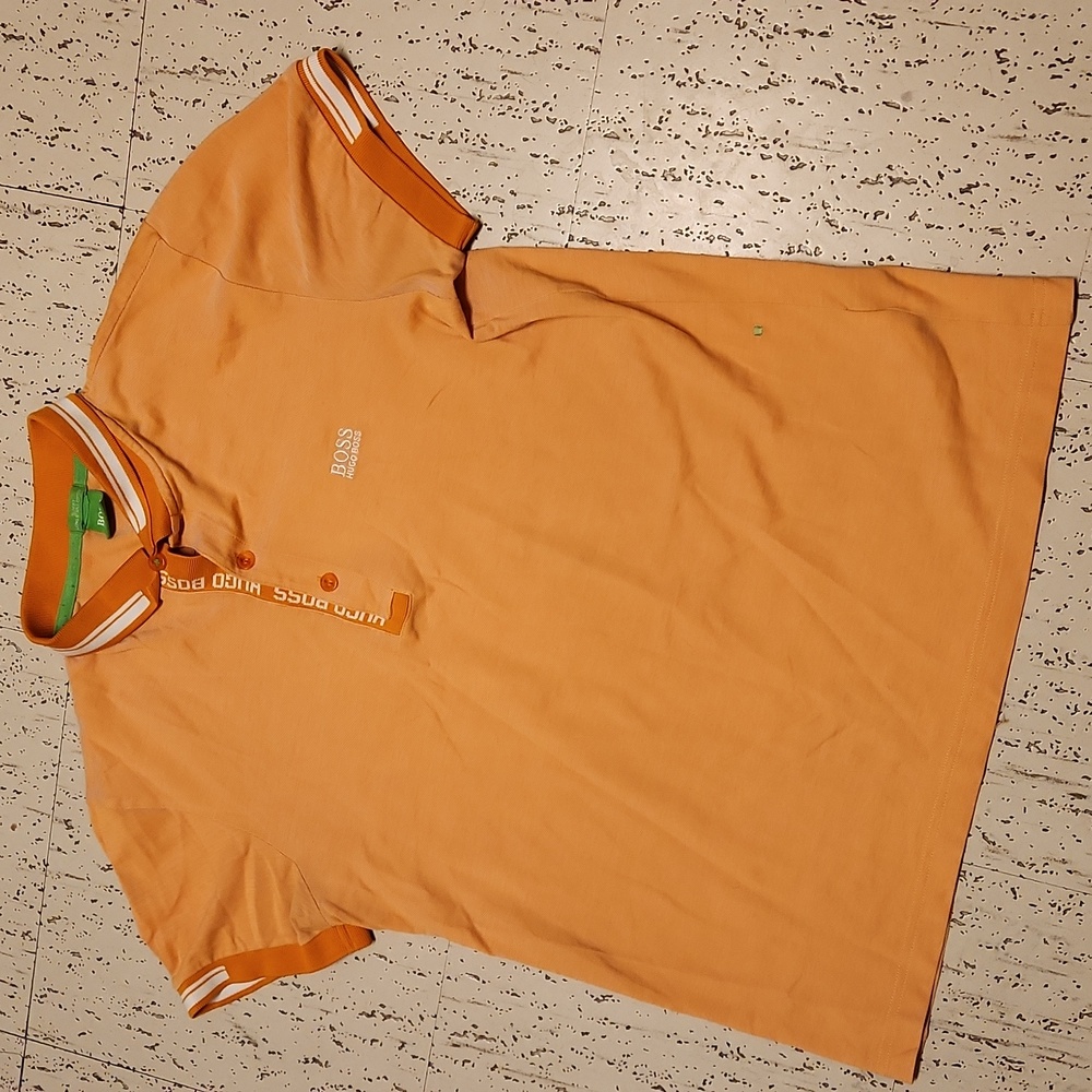 Hugo Boss Orange & White logo Tape Spellout Slim Fit Polo Shirt - Picture 2 of 12
